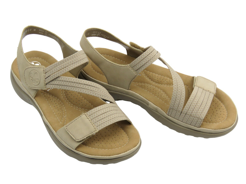 Sandały damskie Rieker 64870-62, beżowe skórzane lekkie stylowe przewiewne