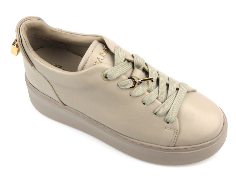 Skórzane buty damskie na platformie - Carinii B9580, beżowe