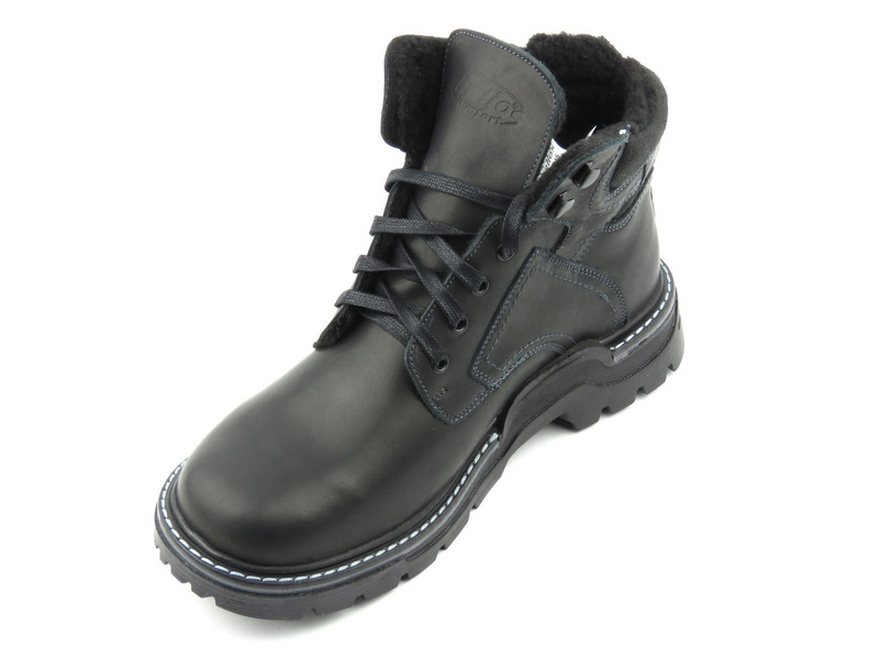 Skórzane trapery damskie ocieplone wełną - HELIOS Komfort 616, czarne