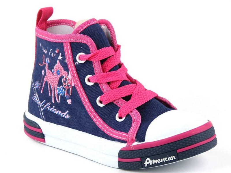 Wysokie buty dziecięce z suwakiem i sznurowaniem - AMERICAN CLUB TEN 13/2014, granatowe