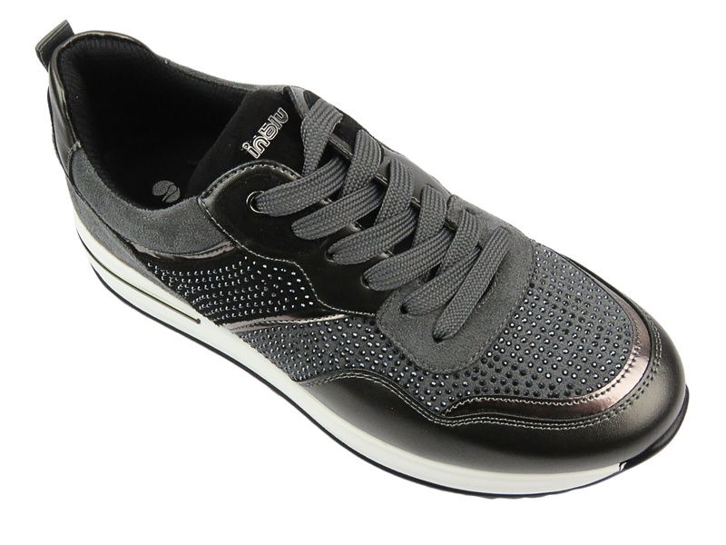 Sneakersy damskie z kryształkami szare INBLU IN-397