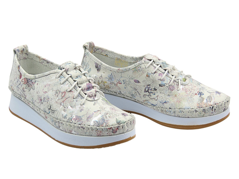 Skórzane półbuty damskie białe w kwiaty VENEZIA E149NUWHOSP029