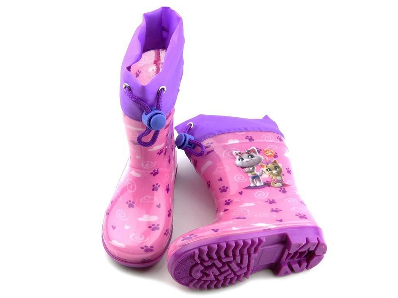 Kalosze dziecięce dziewczęce z kotkami - American Club KAL 12/22 (05/21) , różowe