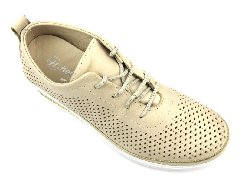 Sneakersy, półbuty damskie na koturnie - Helios 1304 beżowo-złote