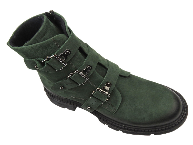 Botki damskie z połyskującymi paskami - VENEZIA Y004NUGROBB044, zielone