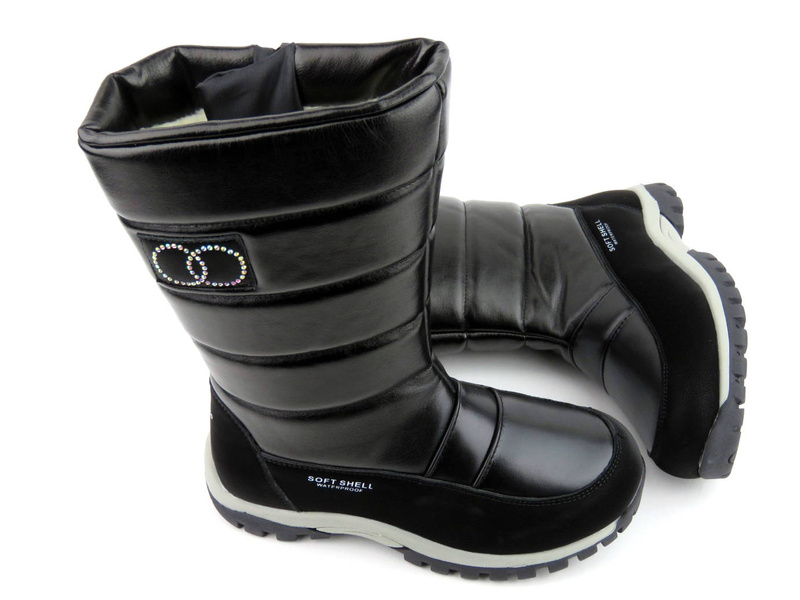 Śniegowce dziecięce z softshell i membraną - WOJTYŁKO 23038, czarne