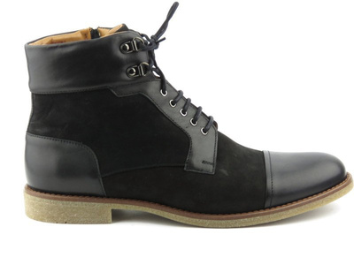 Skórzane trzewiki męskie - Conhpol 7829, czarne