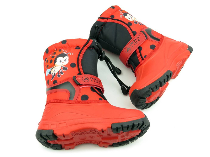 Śniegowce dziecięce AMERICAN CLUB CL07/21, czerwone z biedronką