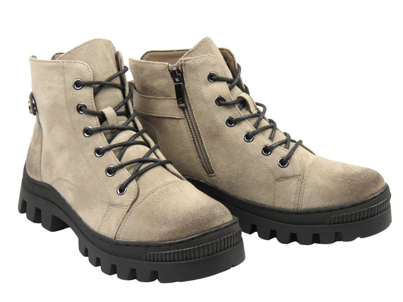 Ocieplane botki damskie - Potocki 25-19317, khaki