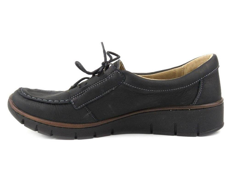 Skórzane półbuty damskie z wiązaniem - HELIOS Komfort 338, czarne