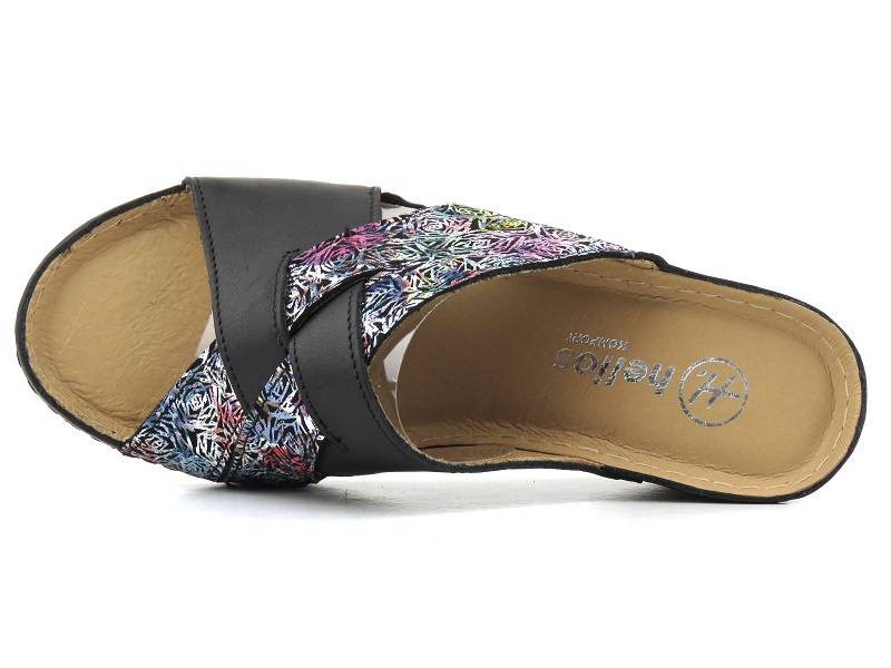 Skórzane klapki damskie na koturnie - HELIOS Komfort 297, czarne