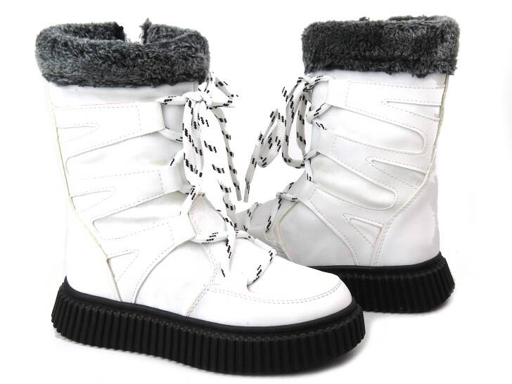 Cieplutkie kozaczki dziecięce na suwak - Navy Dot 22-61069, białe II Gatunek