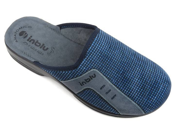 Kapcie męskie w kratkę - INBLU PO-77, granatowe
