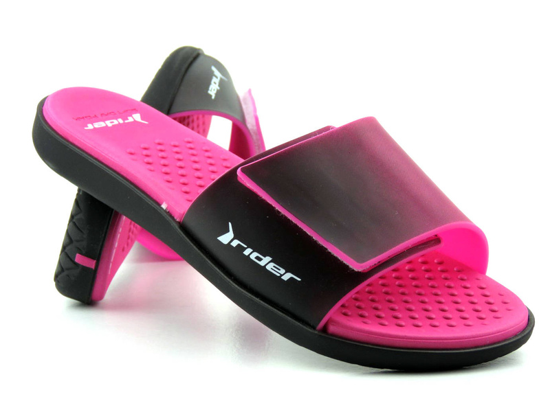 Sportowe klapki damskie z regulacją szerokości - RIDER 83170, czarno-różowe
