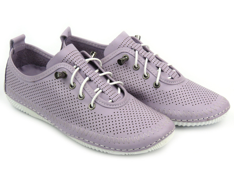 Ażurowe półbuty damskie ze skóry naturalnej - Artiker 54C0829, fioletowe