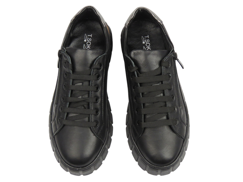 Skórzane półbuty damskie Sokolski J25-404, czarne z panterką