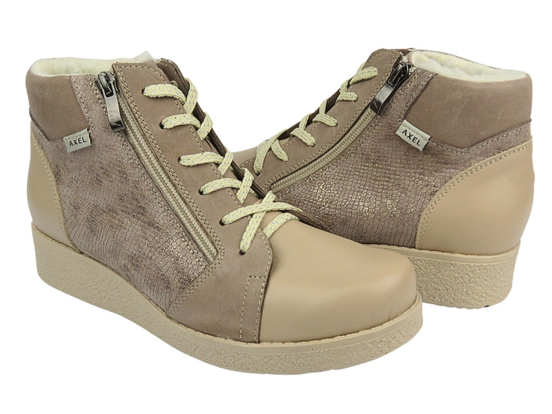 Skórzane botki damskie Polskiej marki - AXEL 4495, beżowe