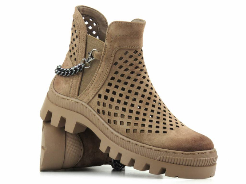 Botki damskie wiosenne, ażurowe workery - Potocki 23-12028BR, brązowe