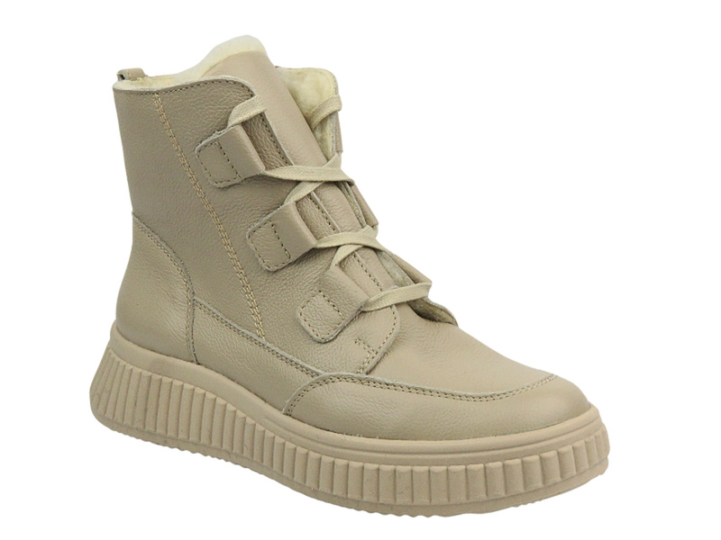 Botki Damskie Polskiej Marki HELIOS Komfort 559 Ecru Na Zamek