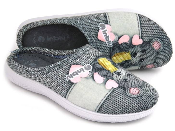 Kapcie damskie na prezent - INBLU CAMILLE, szare z myszką
