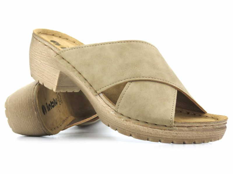 Klapki damskie na obcasie - INBLU BL-03, beżowe