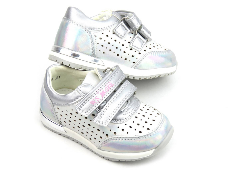Sneakersy dziecięce z wycięciami w cholewce - WEESTEP R817633315, srebrne