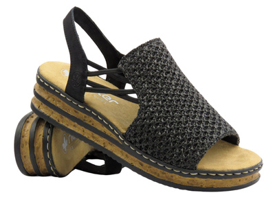 Sandały damskie wsuwane czarne Rieker 62941-00