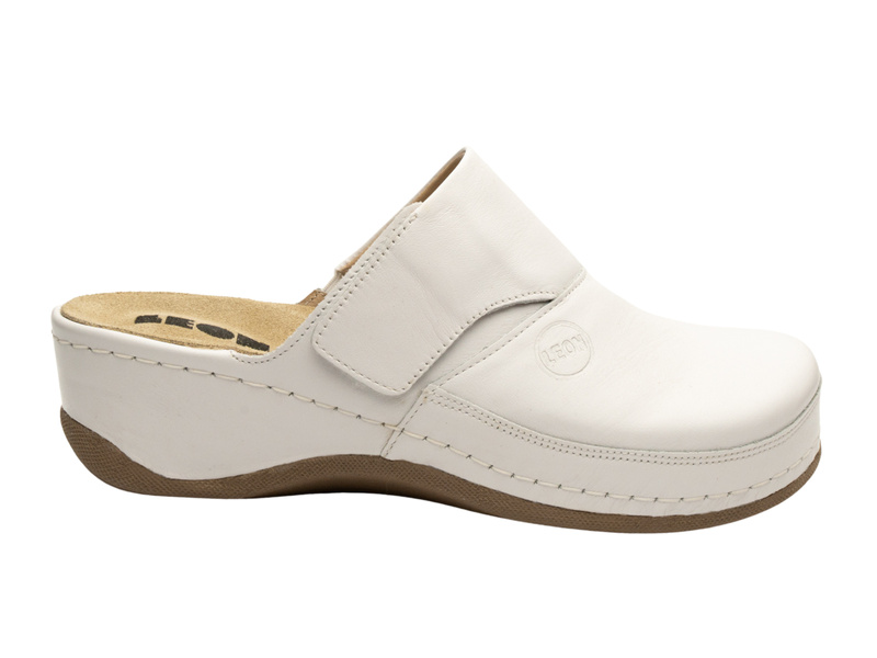 Skórzane Klapki Damskie Leon 2019 białe