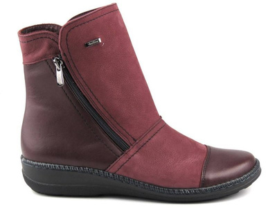 Wygodne botki damskie na suwaki - HELIOS Komfort 548, ciemna wiśnia
