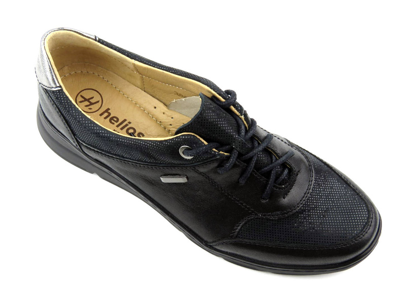 Skórzane półbuty damskie w stylu sportowym - HELIOS Komfort 386, czarne