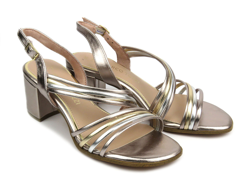 Sandały damskie na klocku - Marco Tozzi 2-28351-42, różowo-złote