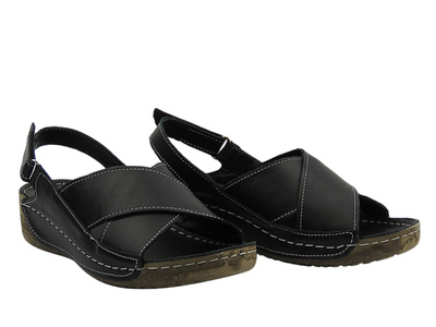 Skórzane sandały damskie czarne Nika Komfort H-H311