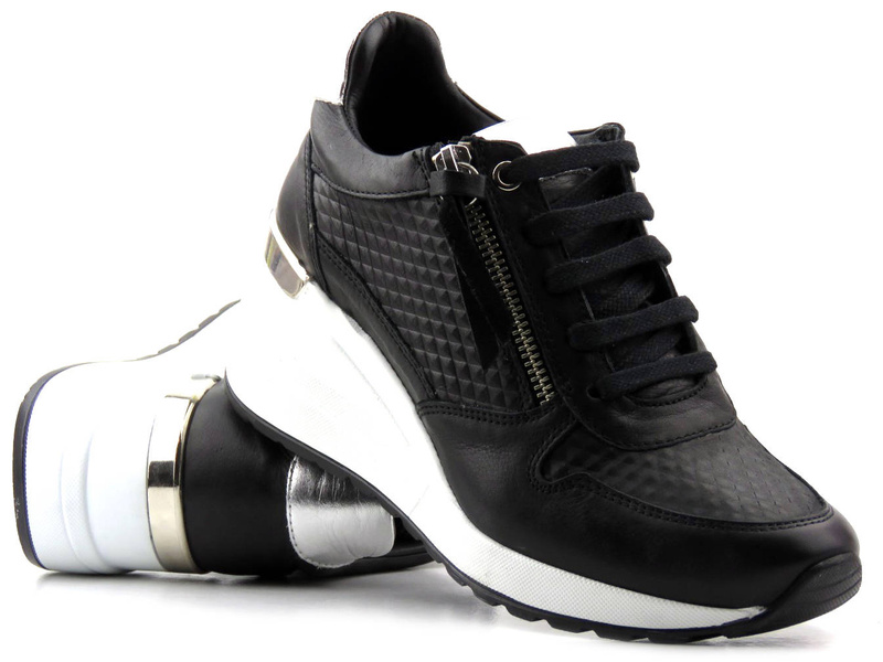 Sneakersy damskie na białym koturnie - VENEZIA 7655104, czarne