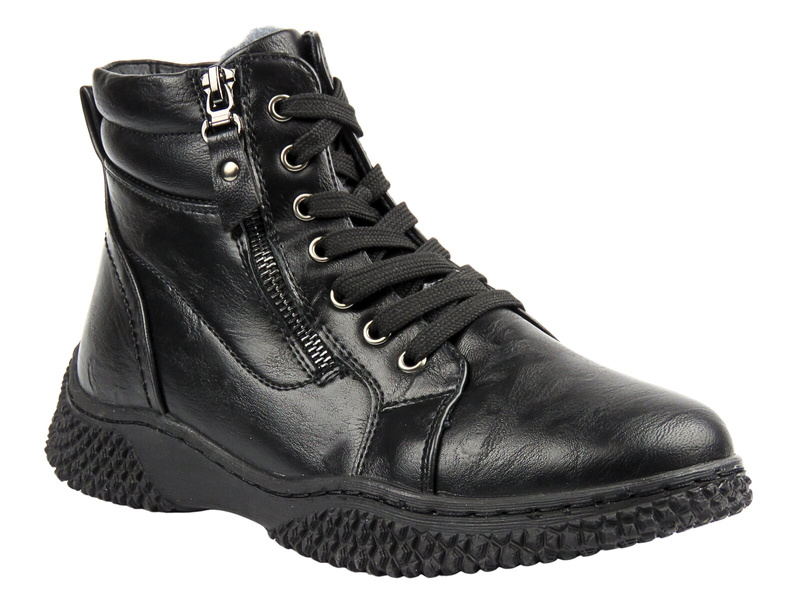 Wygodne botki damskie ze skóry ekologicznej Unisoft 24BT02-7978, czarne