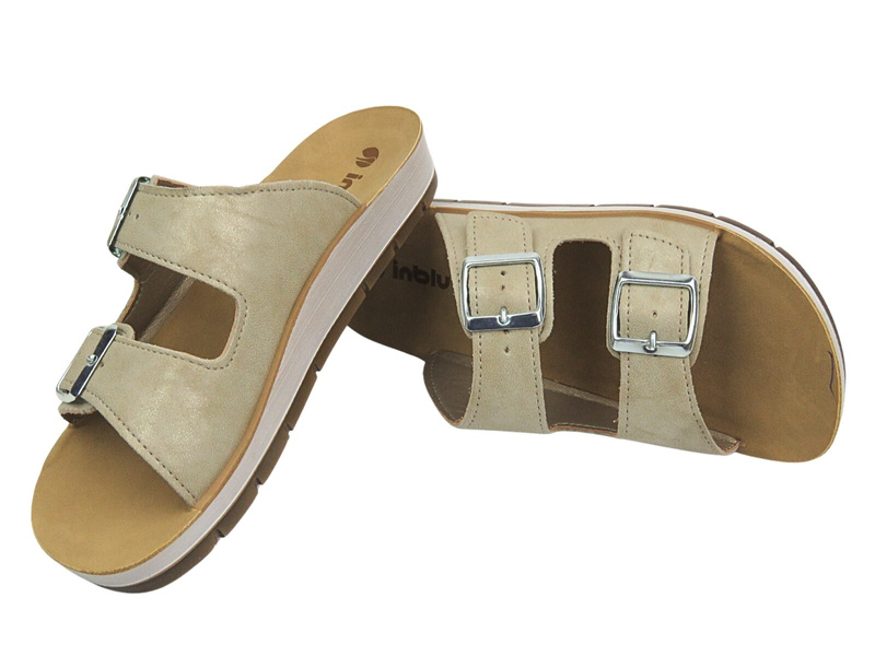 Klapki damskie z klamrami - INBLU PROCIDA, beżowe II GATUNEK