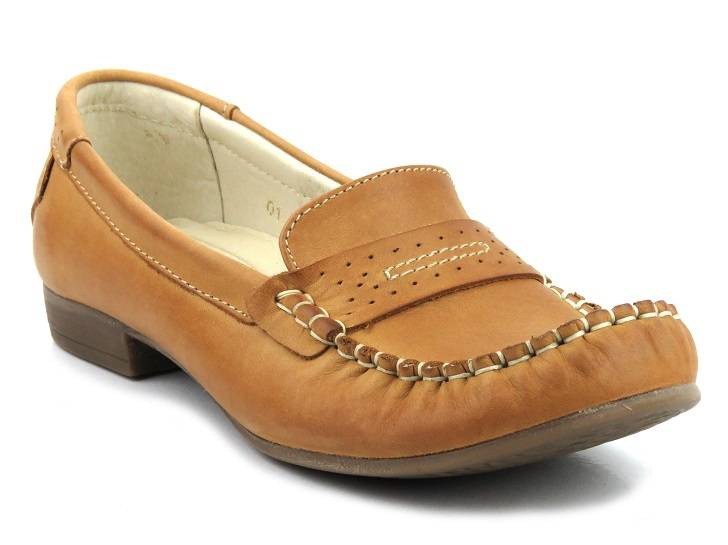 Skórzane mokasyny damskie ze skóry naturalnej - Helios J.01, brązowe