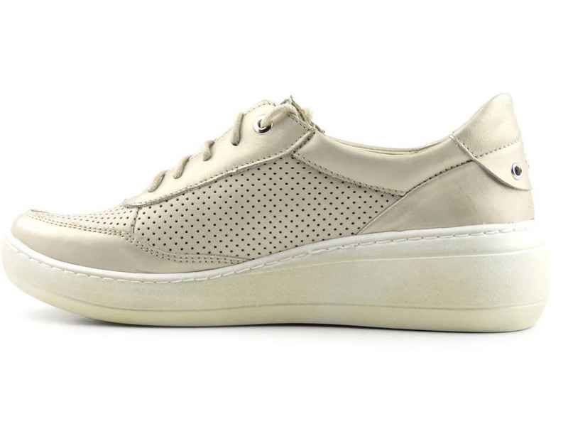 Skórzane sneakersy damskie na platformie - HELIOS Komfort 303, złote