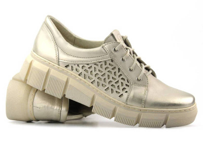 Wygodne półbuty damskie skórzane - Helios Komfort 375S, złote