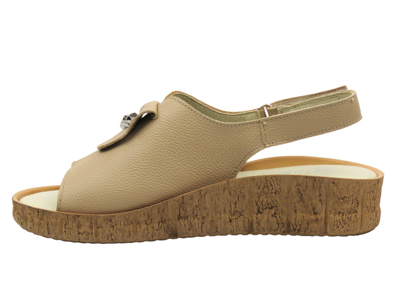 Sandały damskie skórzane ecru Helios Komfort 140