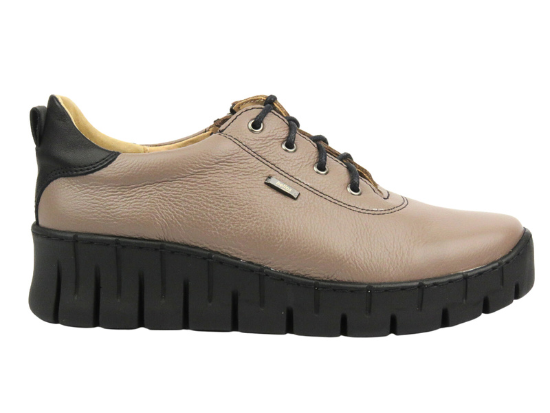Skórzane półbuty damskie - Helios Komfort 420, khaki