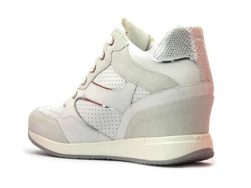 Sneakersy damskie na ukrytym koturnie - GEOX Respira D250QA, białe