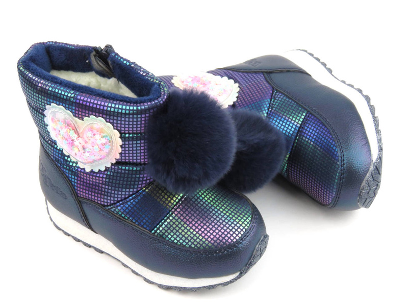 Śniegowce dziecięce z pomponem - WOJTYŁKO 23032, granatowe