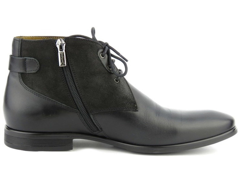 Skórzane trzewiki męskie z suwakiem - Conhpol 4637, czarne