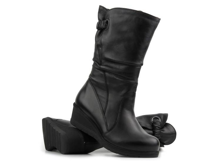 Kozaki damskie na koturnie - AXEL 4466, czarne