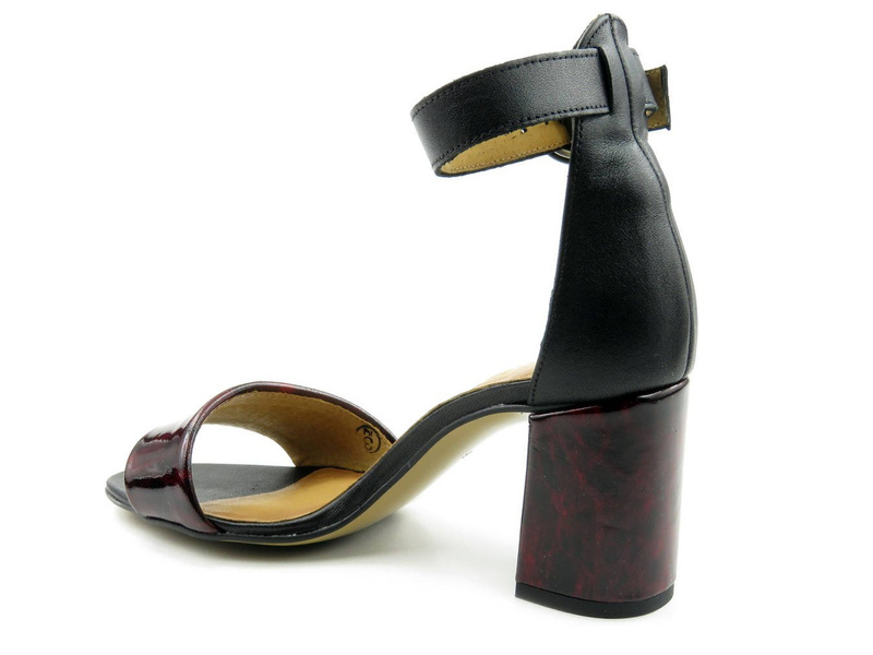 Eleganckie sandały damskie na słupku - MACIEJKA 04235-23, czarno-bordowe