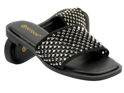 Klapki damskie z ćwiekami czarne Potocki 25-21369