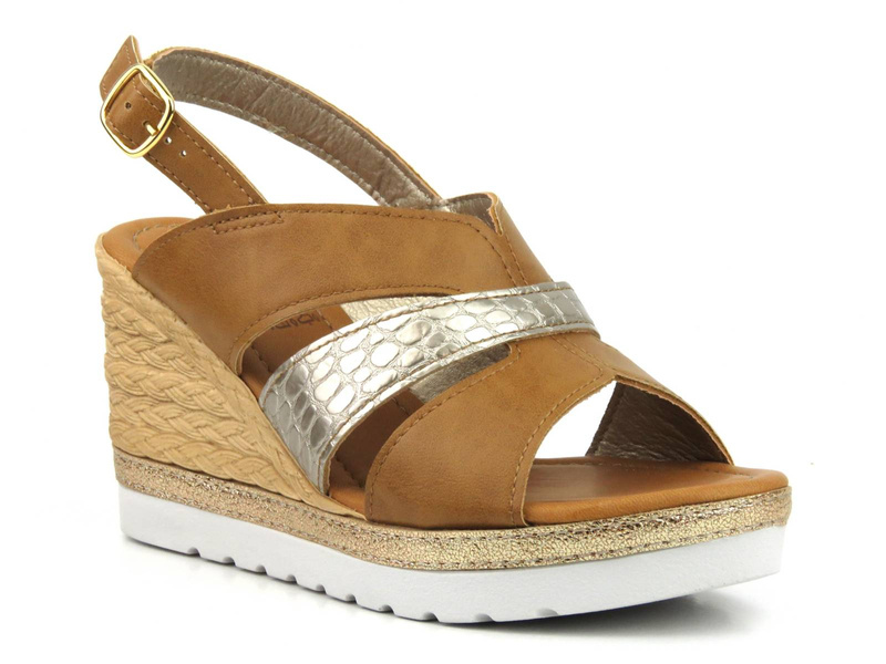 Sandały damskie na koturnie - INBLU FG-36, brązowe