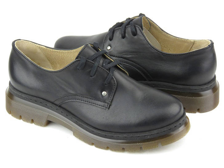 Skórzane półbuty damskie polskiej marki - HELIOS Komfort 412, czarne