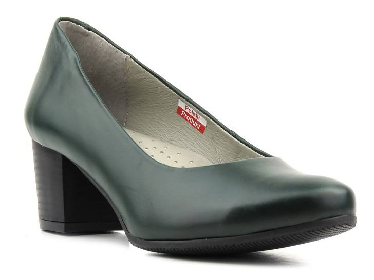 Skórzane czółenka na klocku - AXEL Comfort 1666, zielone