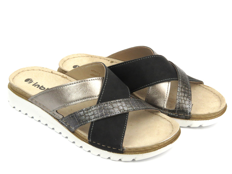 Klapki damskie ze skórzaną wkładką - Inblu CN-40, czarne